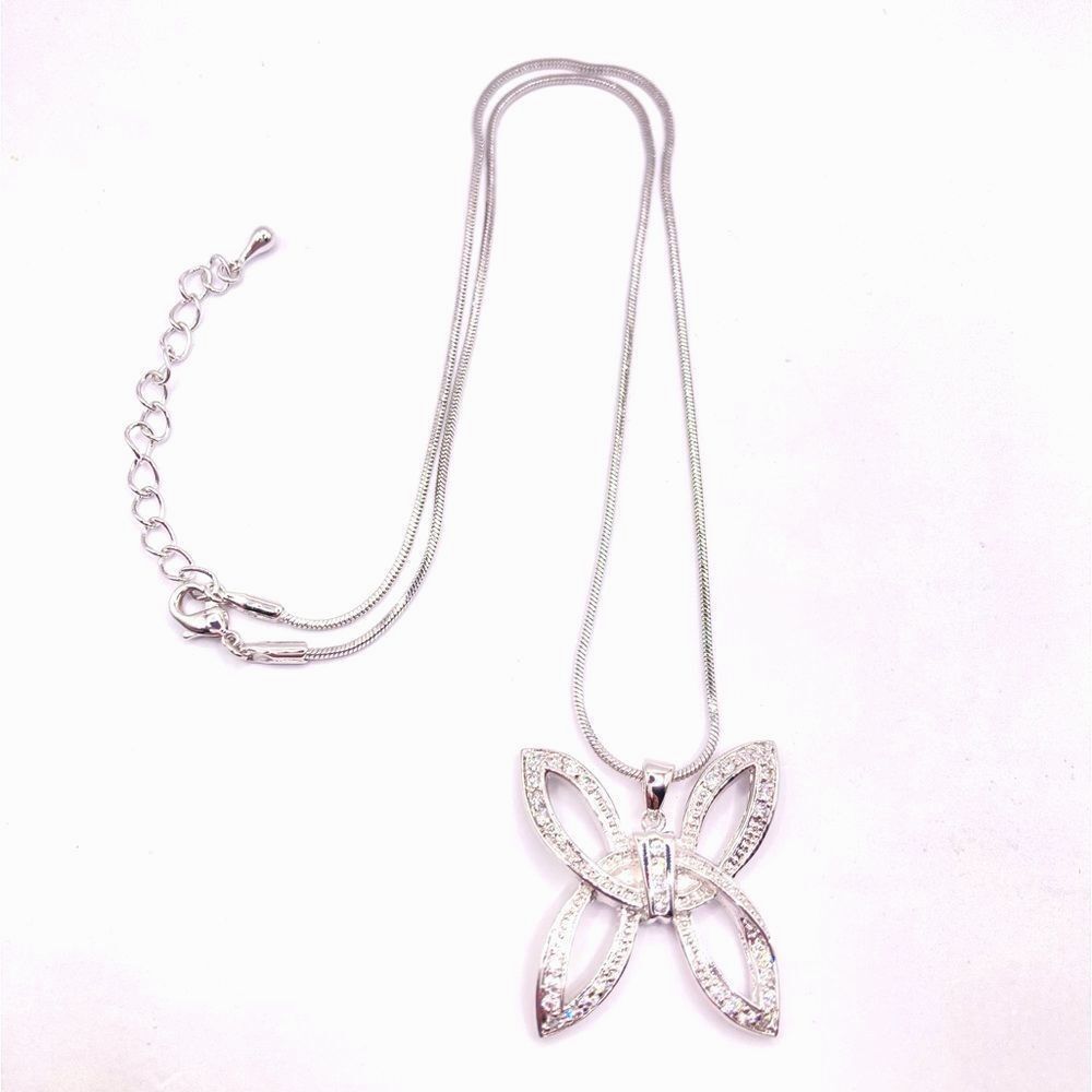 Statement Butterfly Necklace Silver Chain Rhinestone Butterfly Pendant Necklace